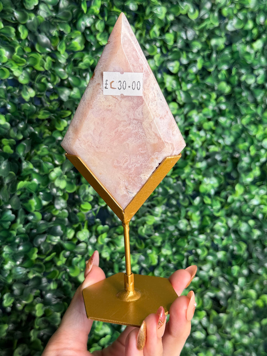 Pink Carnelian Diamond Crystal Carving from Indonesia C