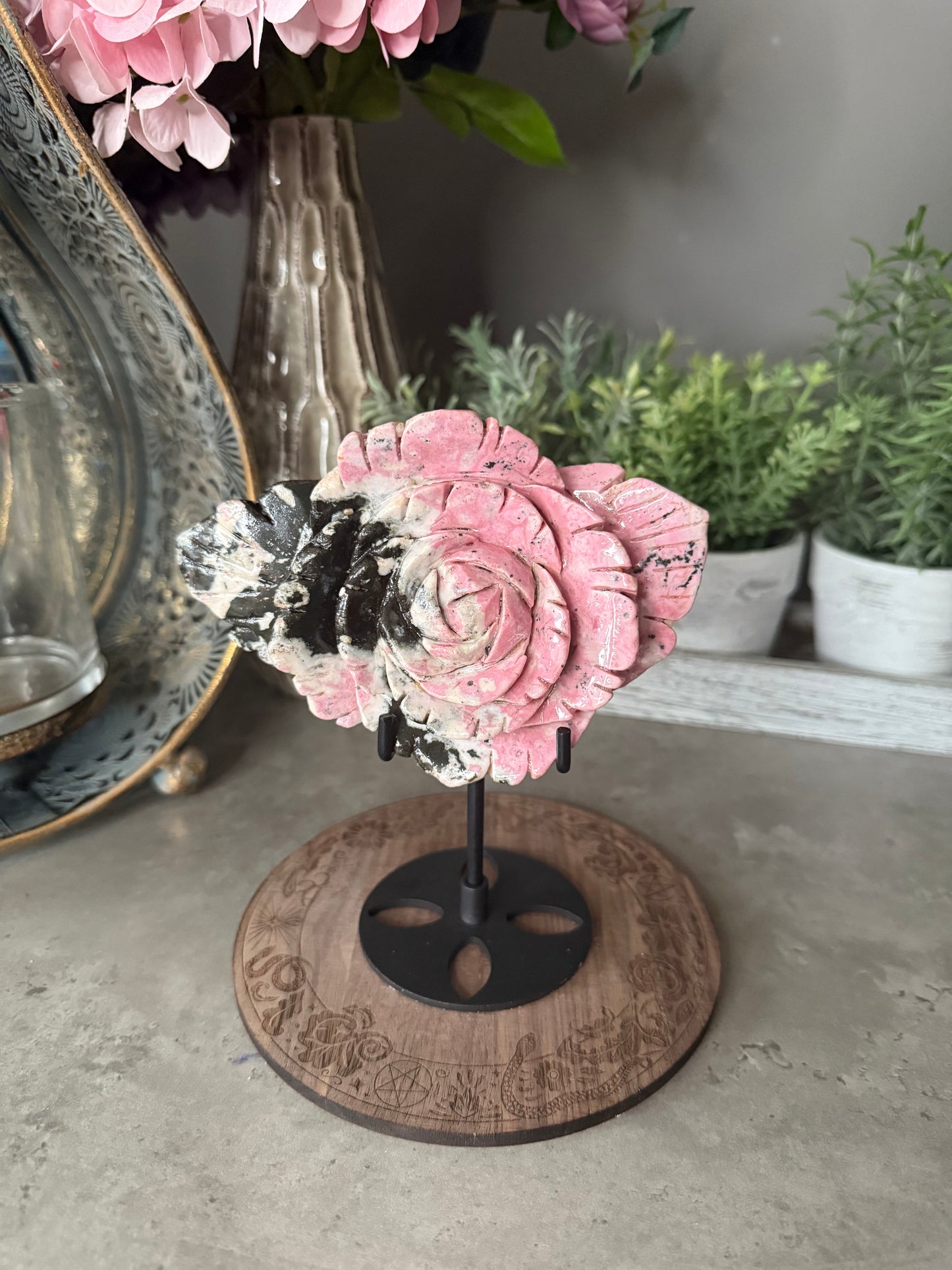 Peruvian Rhodonite Flower and Stand