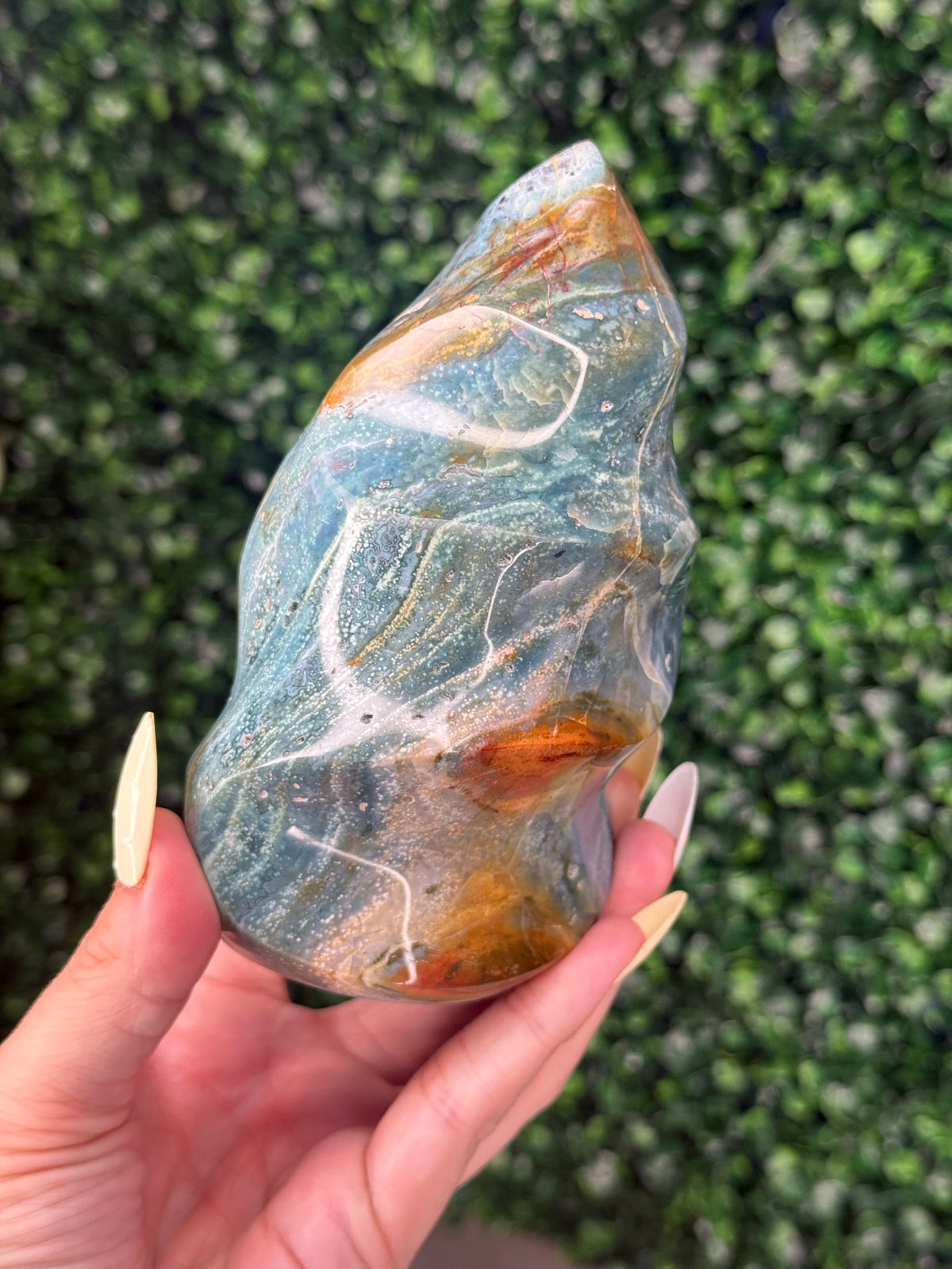 Blue Ocean Jasper Polished Flame Crystal Carvings - 827g