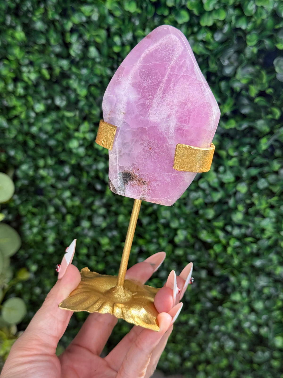 Pink Aragonite AAA with gold Stand from Afghanistan I