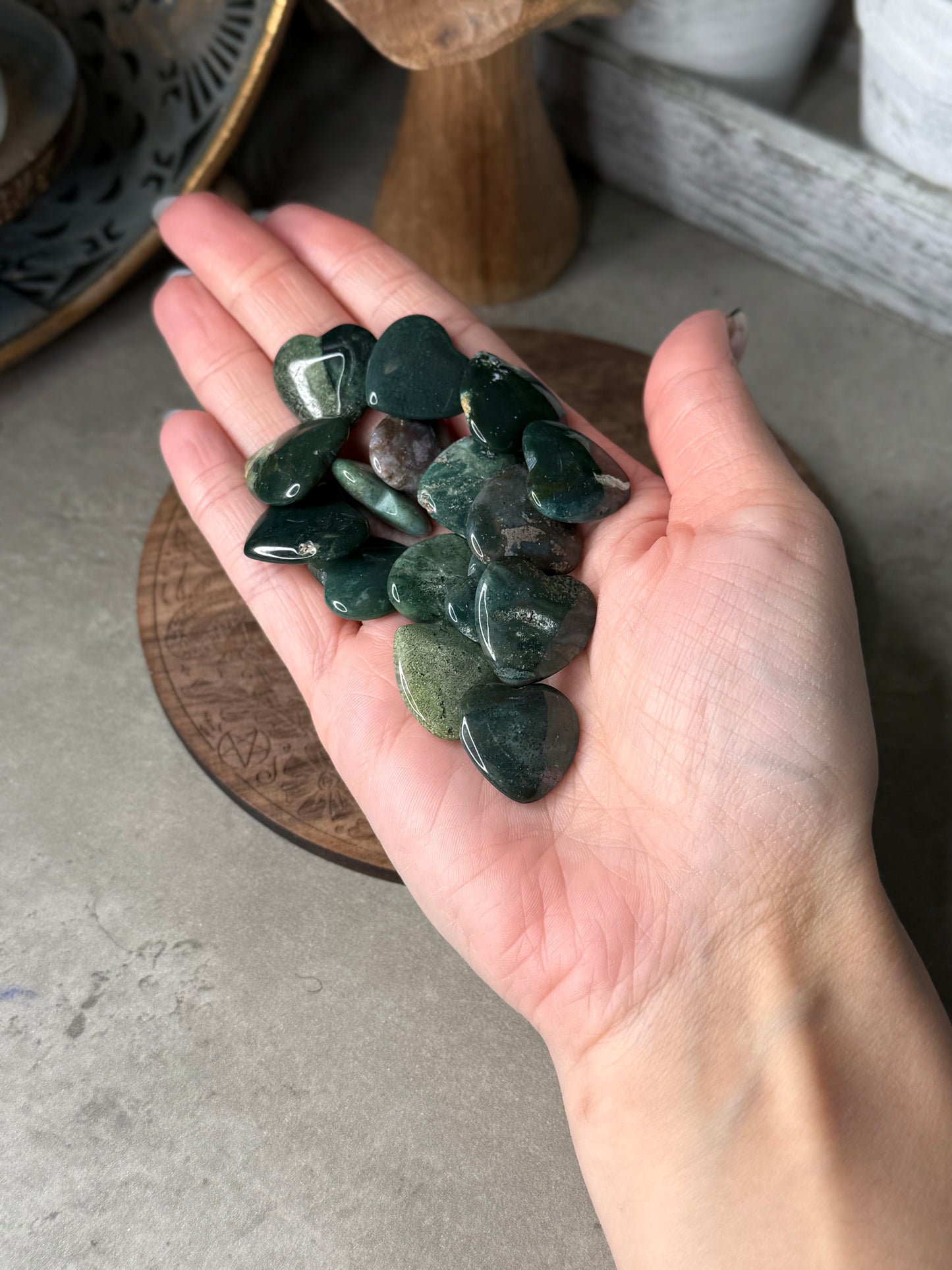 Moss Agate Mini Hearts