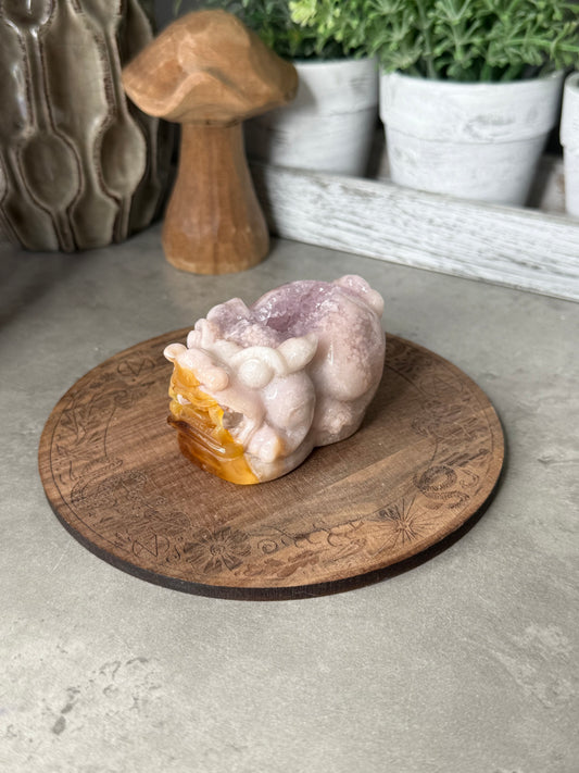 Pink Amethyst Druzy Handcarved Pixiu Crystal Carving Extremely Detailed