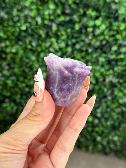 Lepidolite Freestanding Rose Crystal Carving
