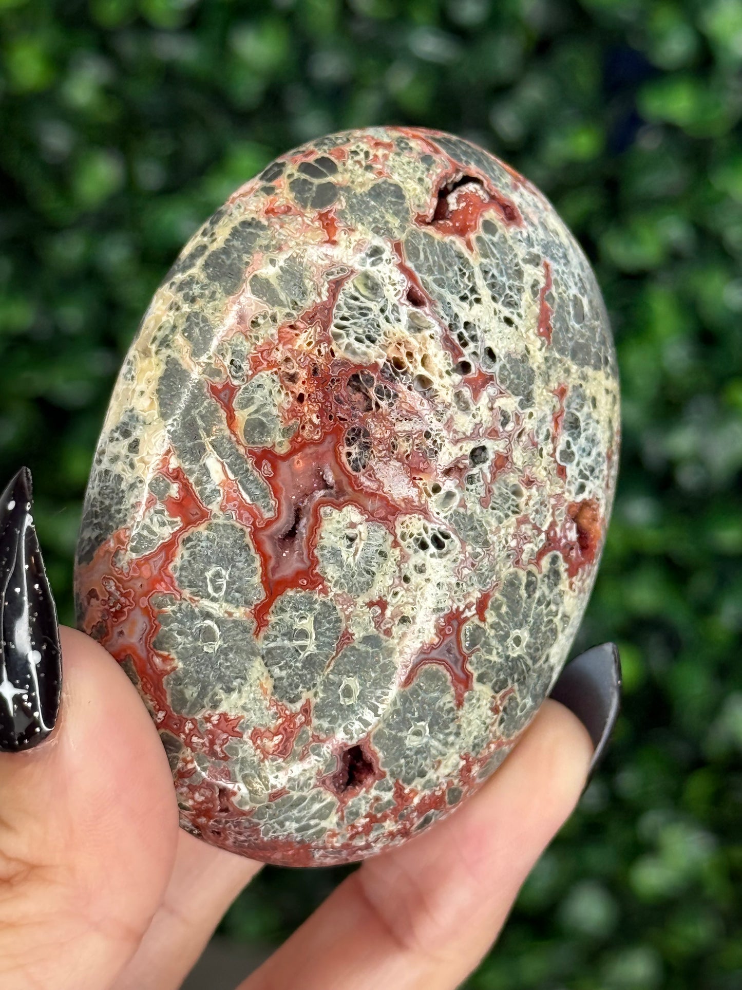 Red Marcasite palmstone Crystal carving J - Indonesia