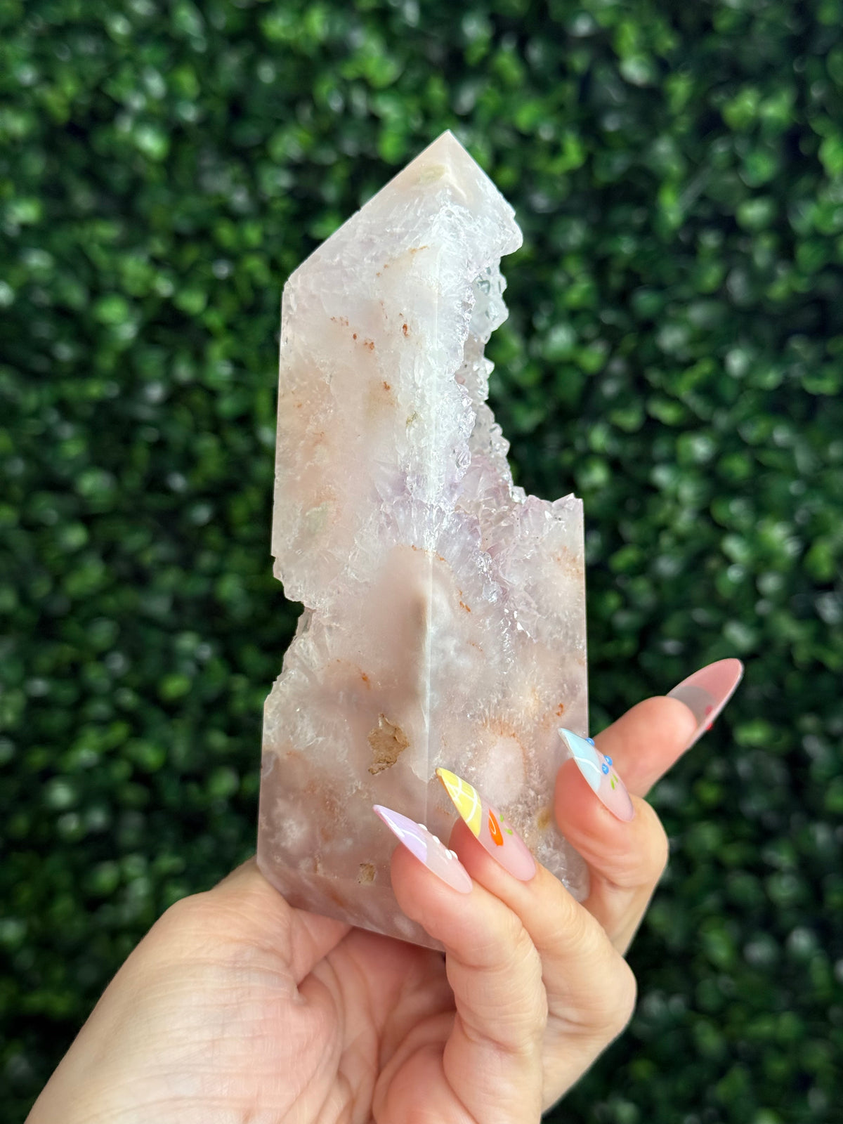 Flower Agate Druzy Tower Crystal Carving B