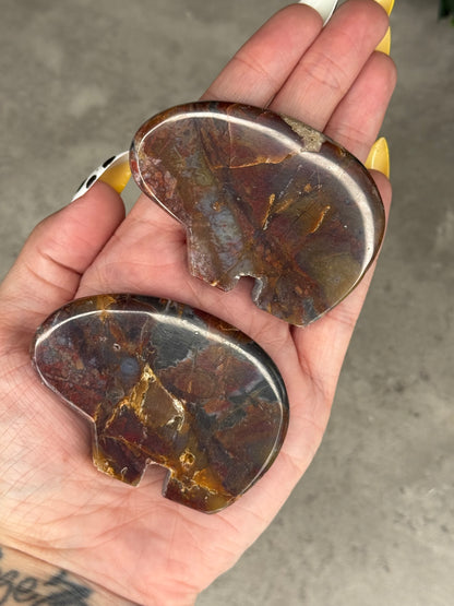 River Jasper Bear Crystal Carvings - Indonesia