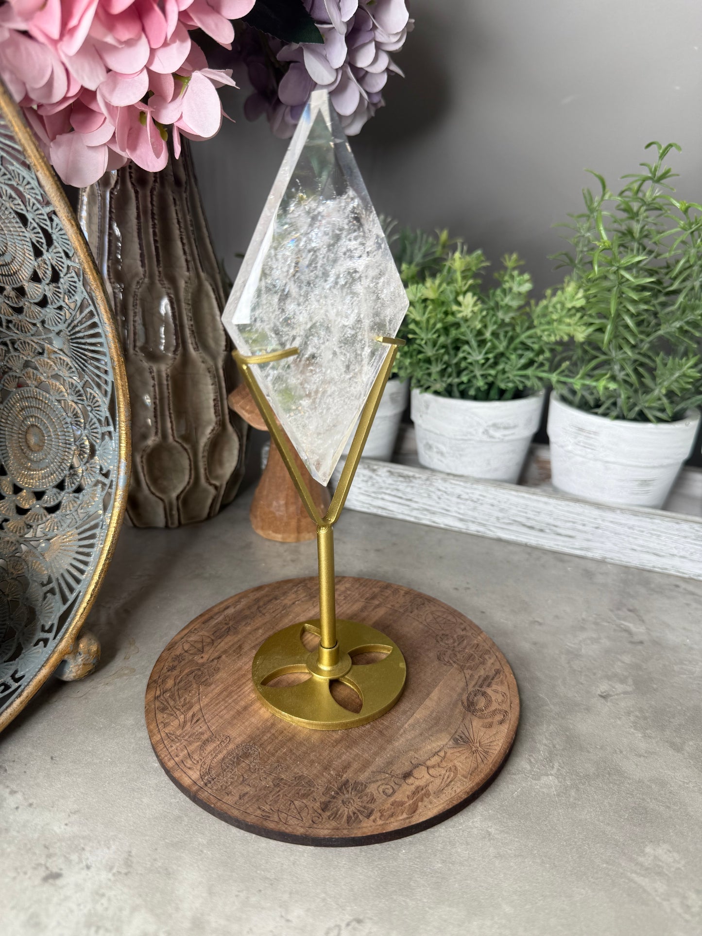 Clear Quartz Rhombus Crystal with Stand