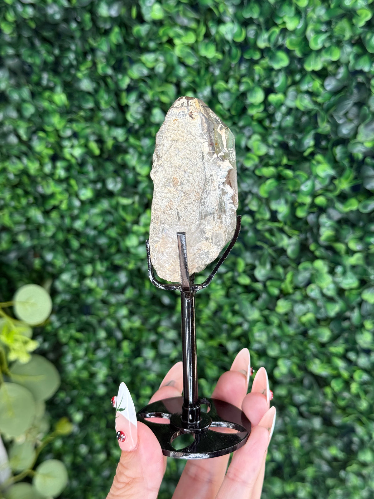 Super Visible raw Smokey Quartz Enhydro with custom stand