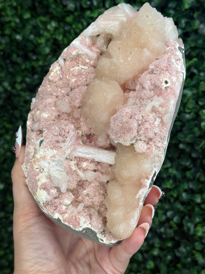 Pink Heulandite with Stilbite Crystal Geode - Maharashtra, India - 1.5kg