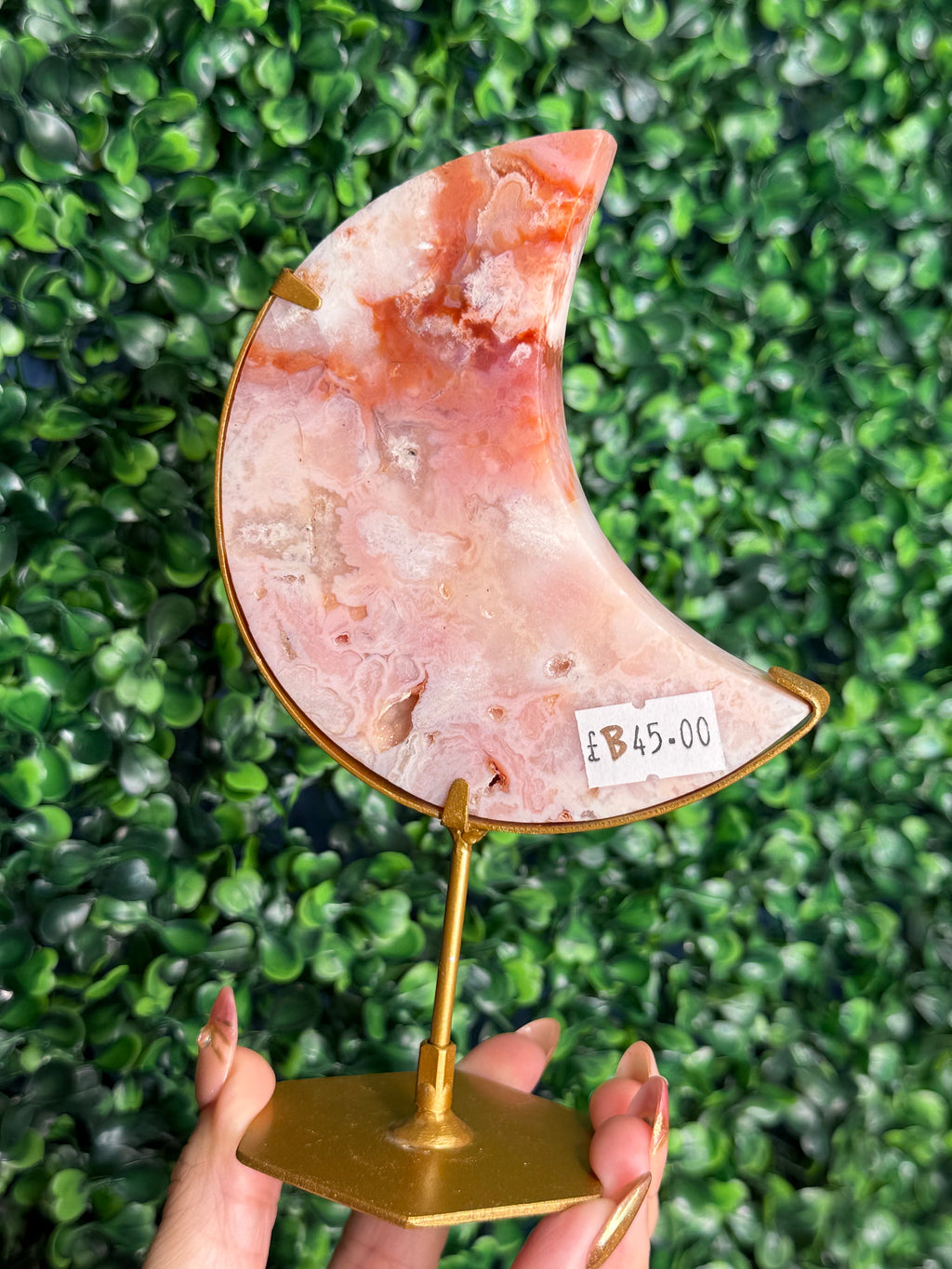 Pink Carnelian Moon Crystal Carving from Indonesia B