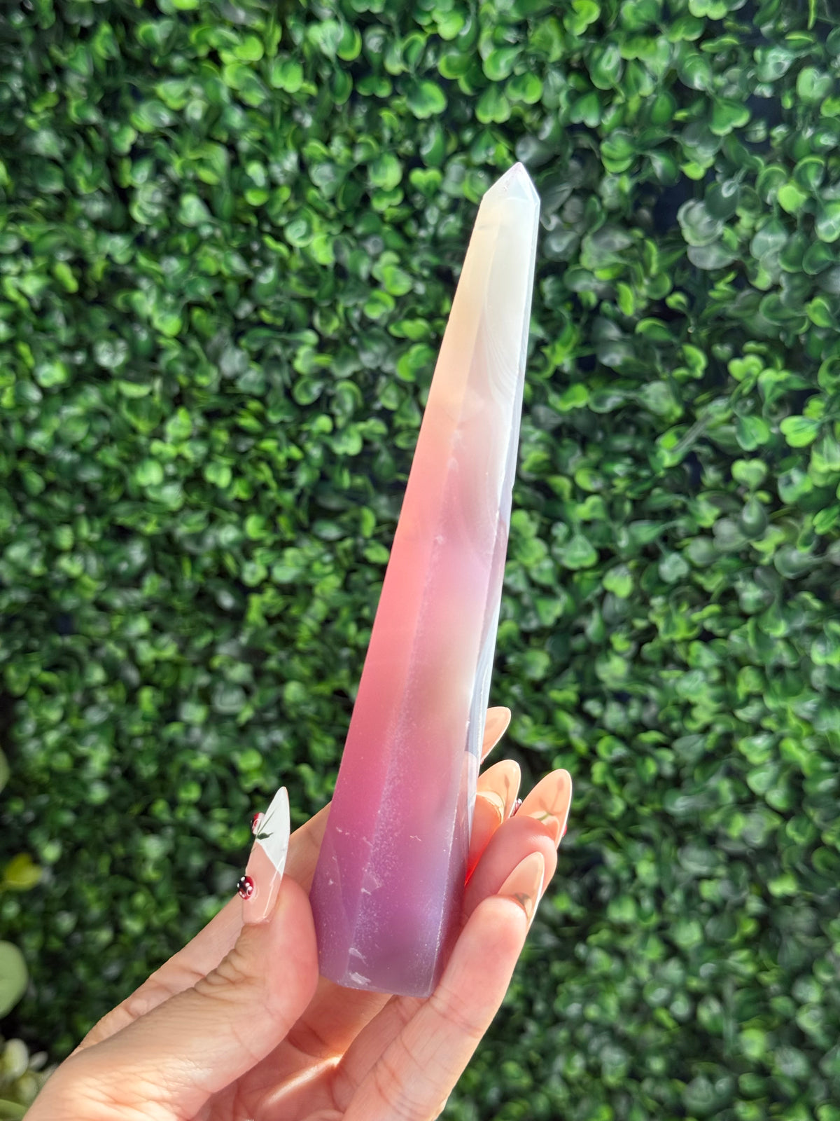 Pink Jelly Agate Obelisk Tower Crystal Carving - D 125g