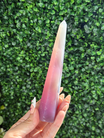 Pink Jelly Agate Obelisk Tower Crystal Carving - D 125g