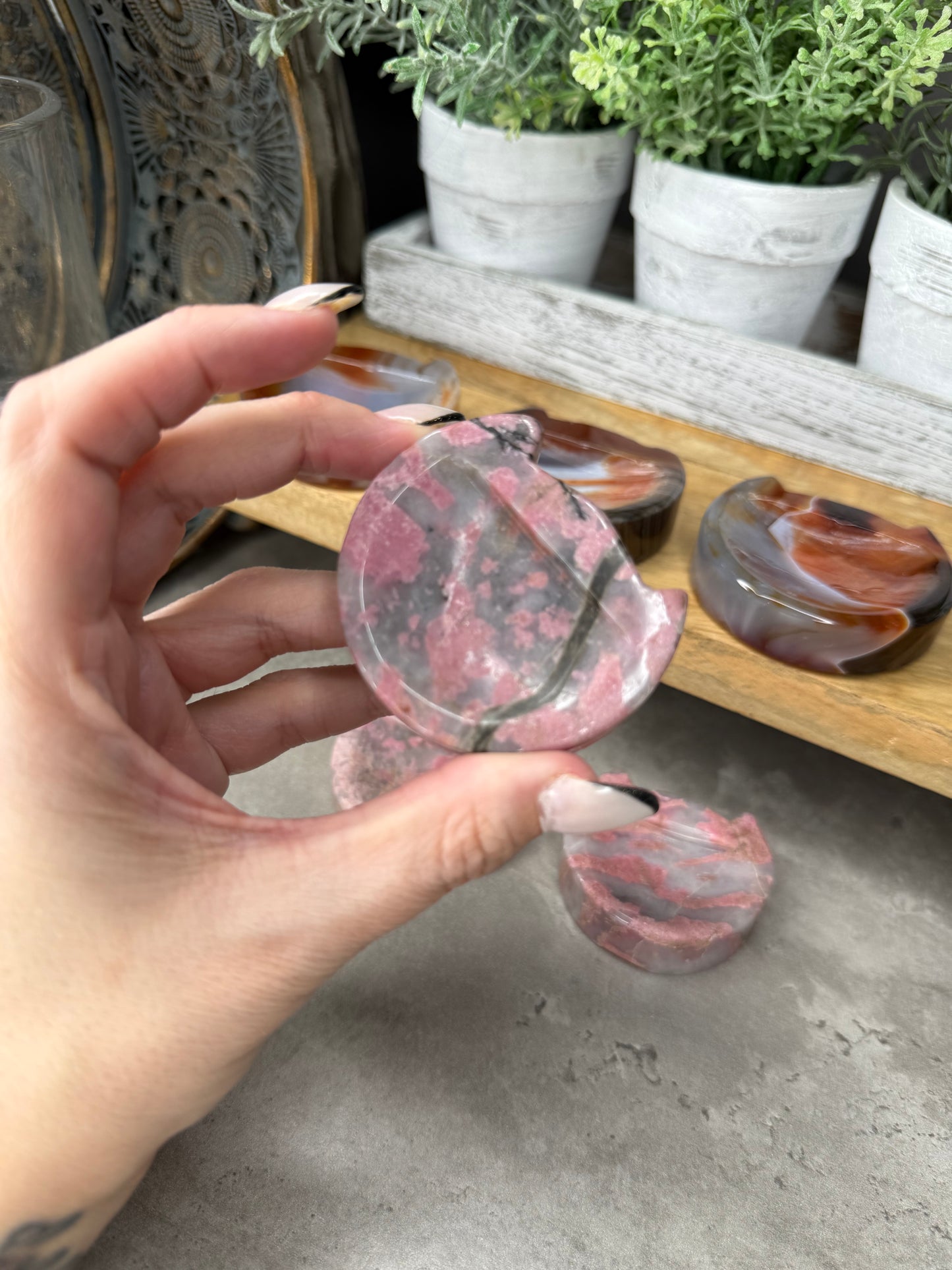 Rhodonite and Agate Cat Bowls