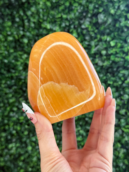 L Orange Calcite Polished Freeform Crystal Carvings from India B 922g