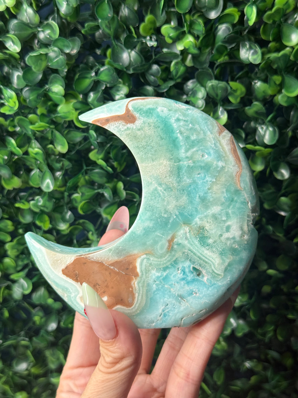 Blue Aragonite Standing Moon Crystal Carving - Pakistan - B