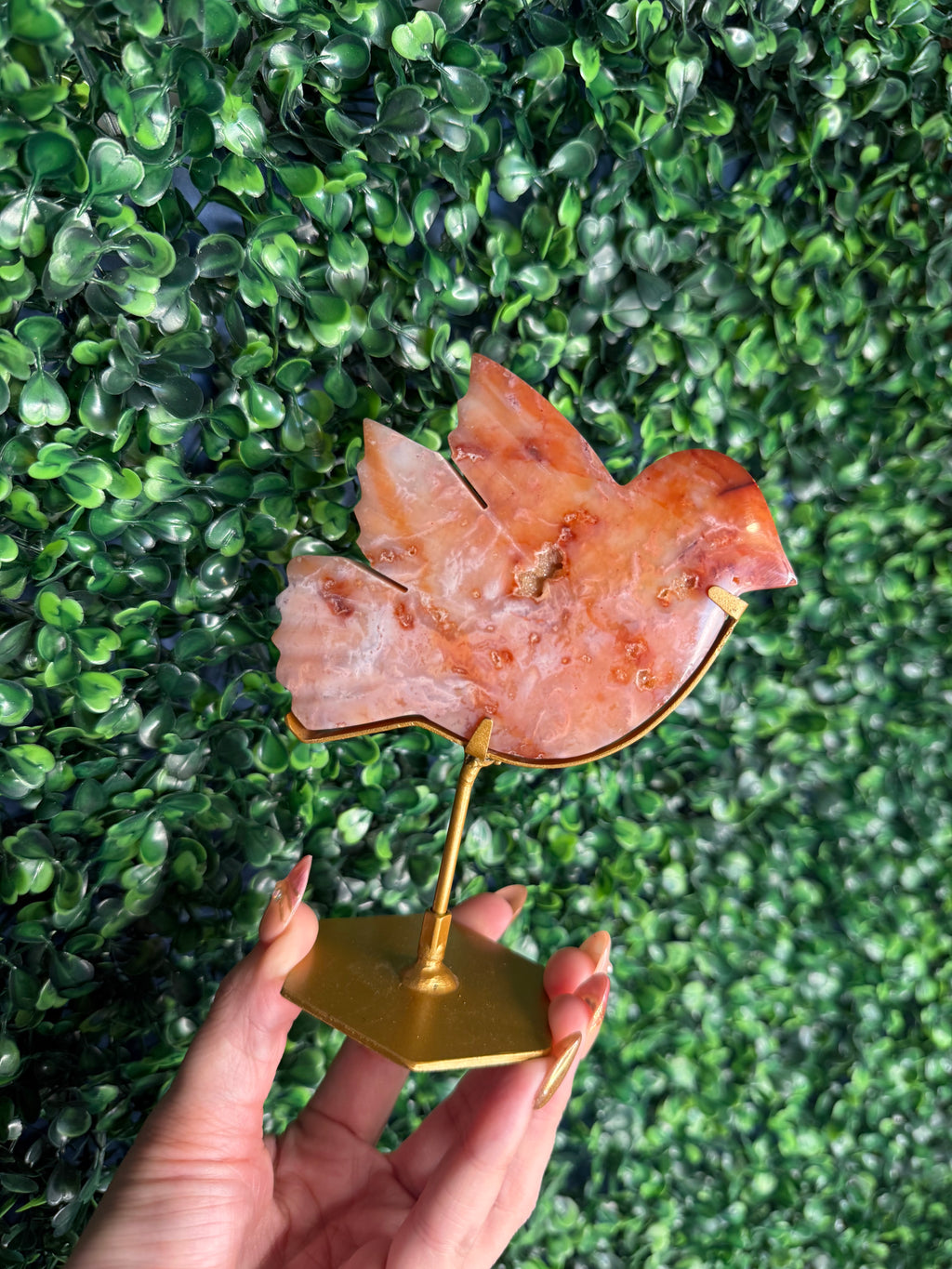 Pink Carnelian Bird Crystal Carving from Indonesia - A
