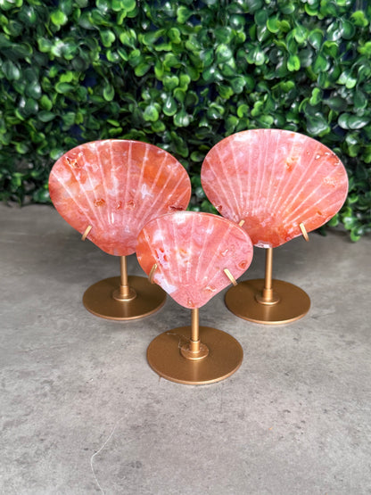 Pink Carnelian Shell Carving with Stand - Indonesian