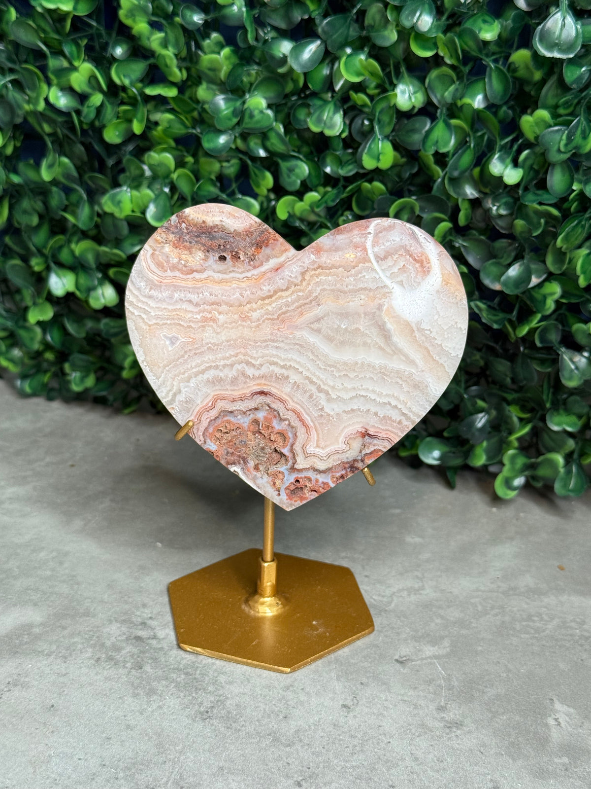 Pink Crazy Lace Agate Heart Crystal Carving - Indonesia