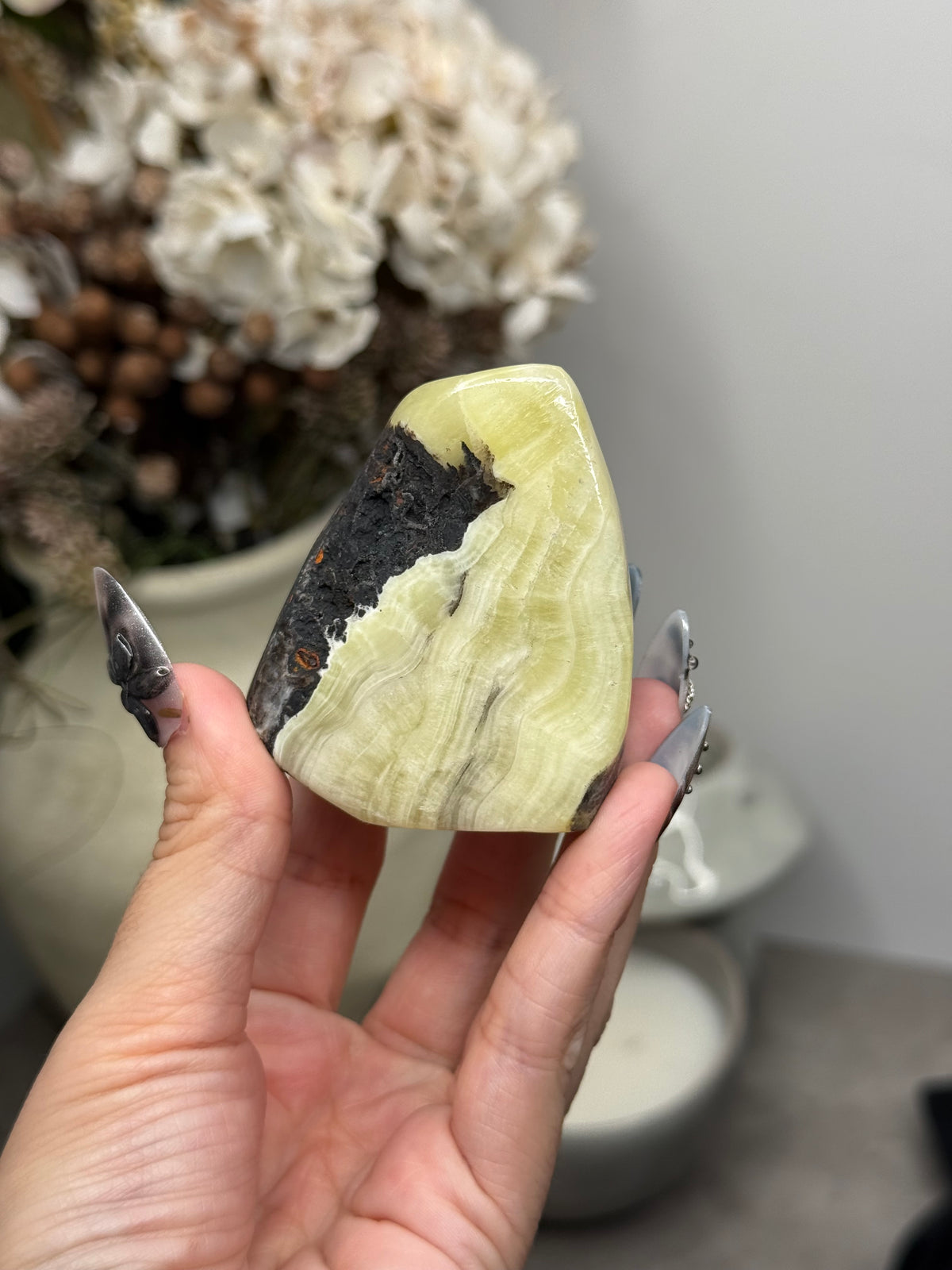 Yellow Aragonite Freeform Crystal Carvings F - Pakistan
