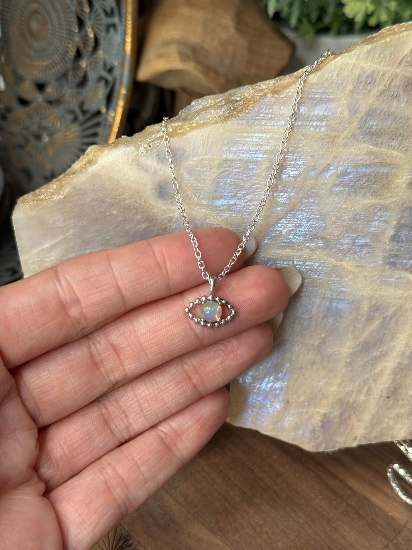Opal Evil Eye mini pendant Crystal necklace