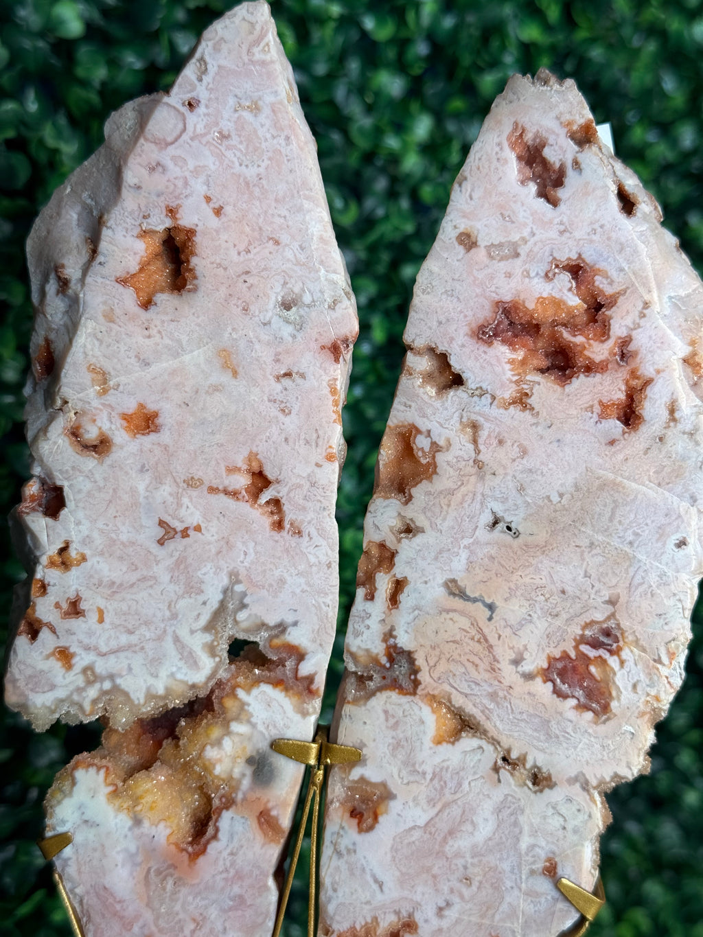 Rare Pink Carnelian Agate Slab Pair from Indonesia A