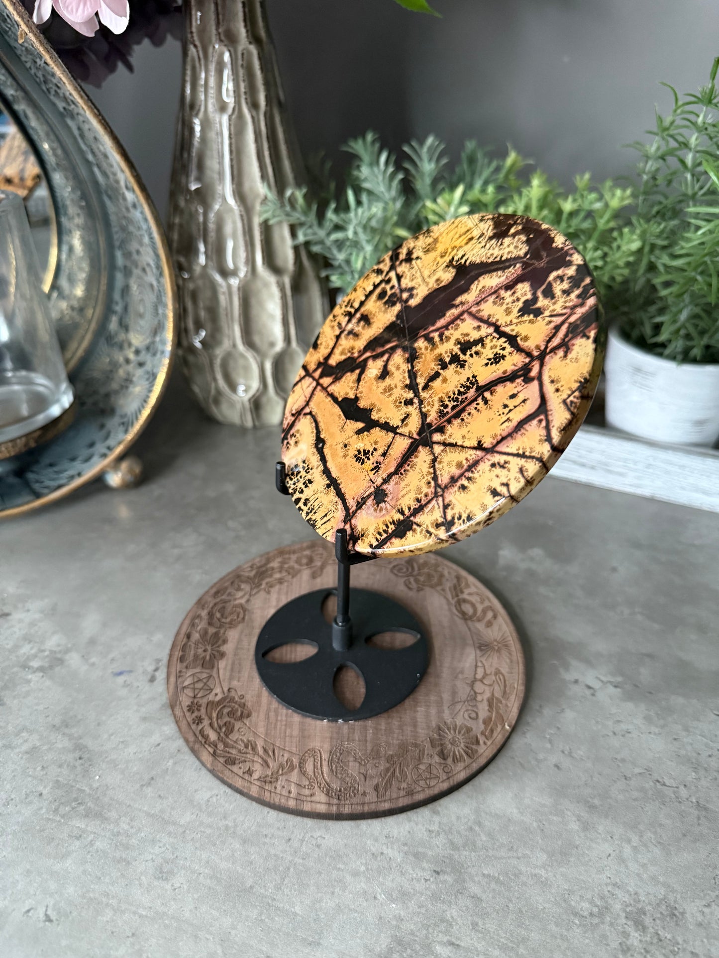 Picture Jasper Large Crystal Discs with Stands