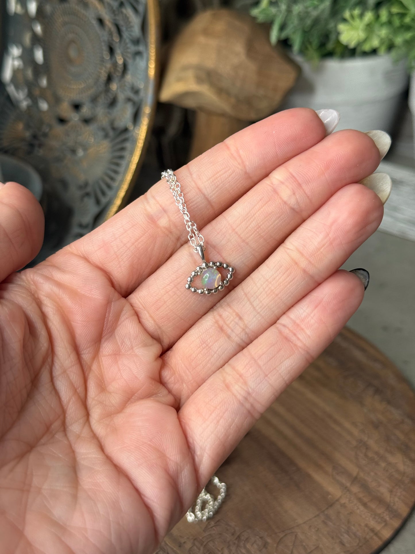 Opal Evil Eye mini pendant Crystal necklace
