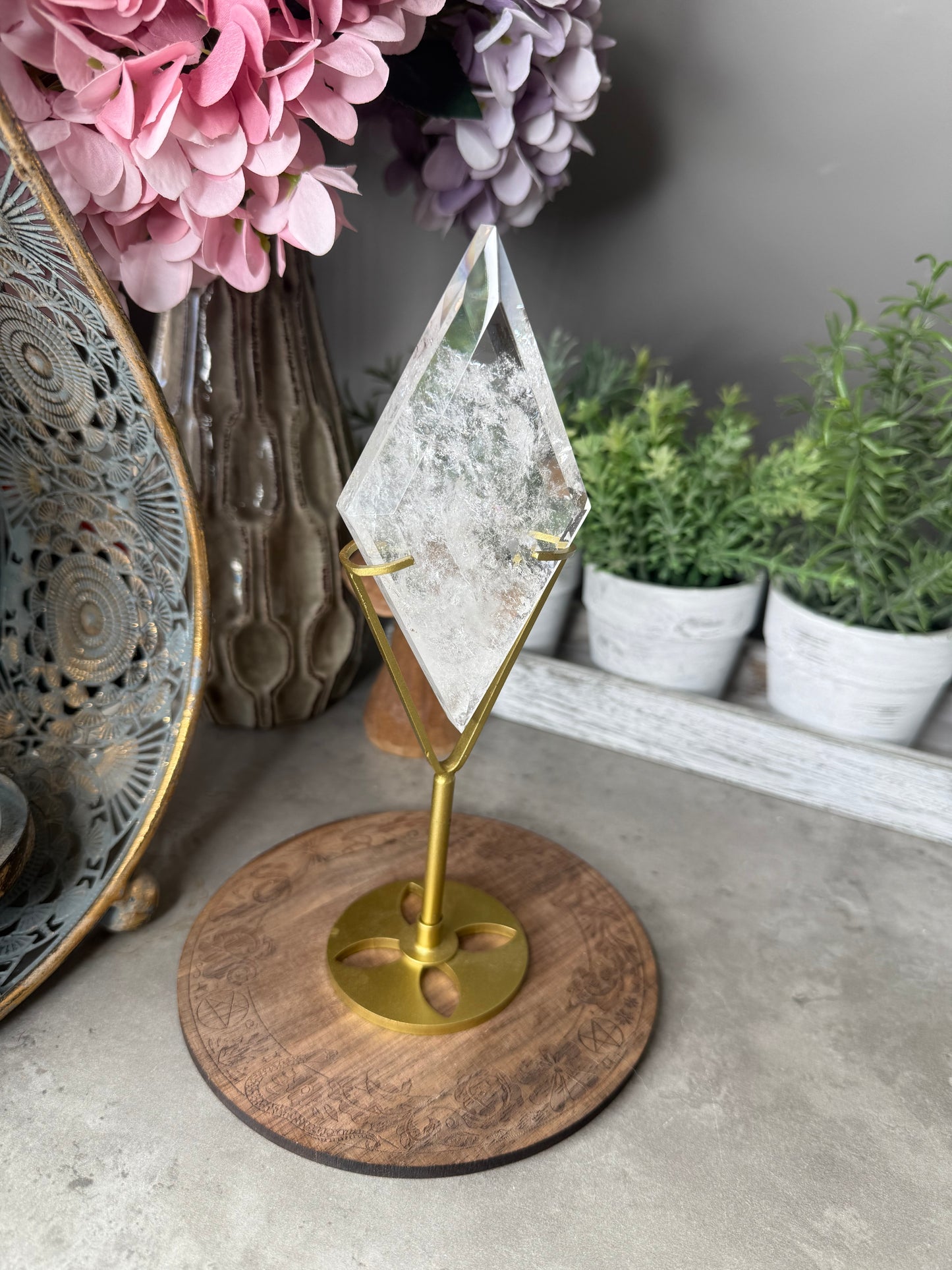 Clear Quartz Rhombus Crystal with Stand