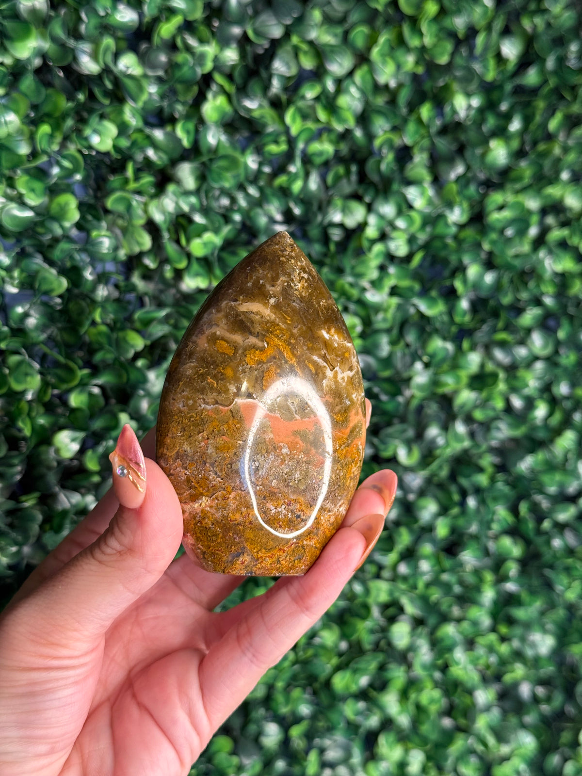 Colourful Moss Agate Teardrop Crystal Carving from Indonesia - A