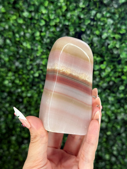 Pink Banded Onyx Freeform Crystal Carving - Pakistan