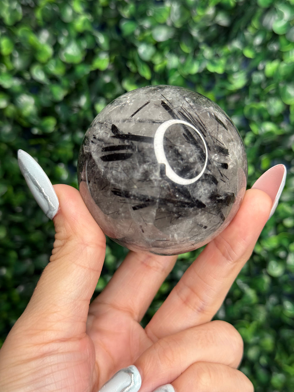 Black Tourmaline in Quartz Sphere Crystal Carving