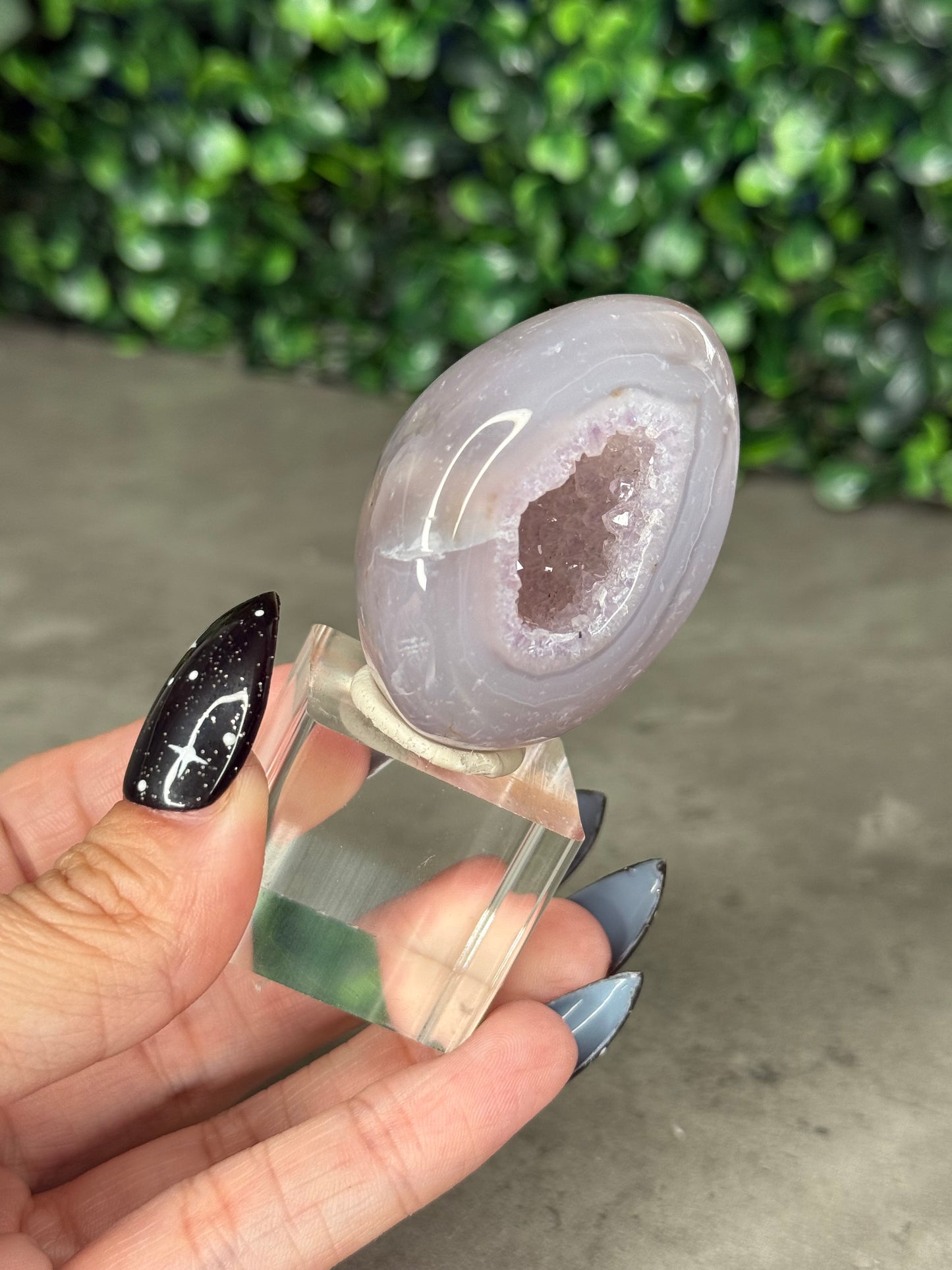 Pink and Purple Agate Egg Crystal Carvingd