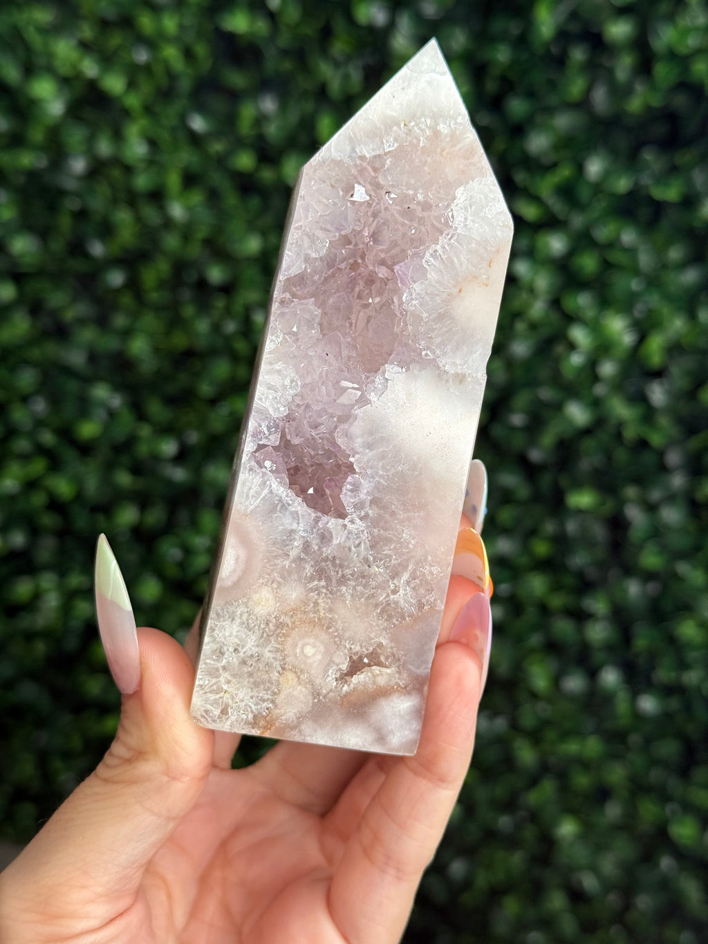 Flower Agate Druzy Tower Crystal Carving A