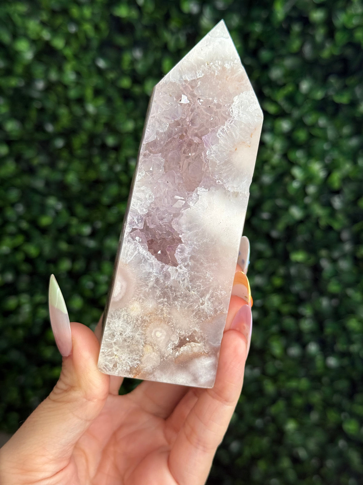 Flower Agate Druzy Tower Crystal Carving A