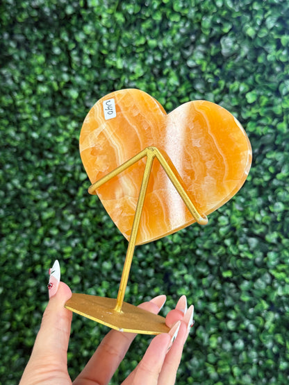 Orange Calcite Heart with Custom Gold Stand from India U