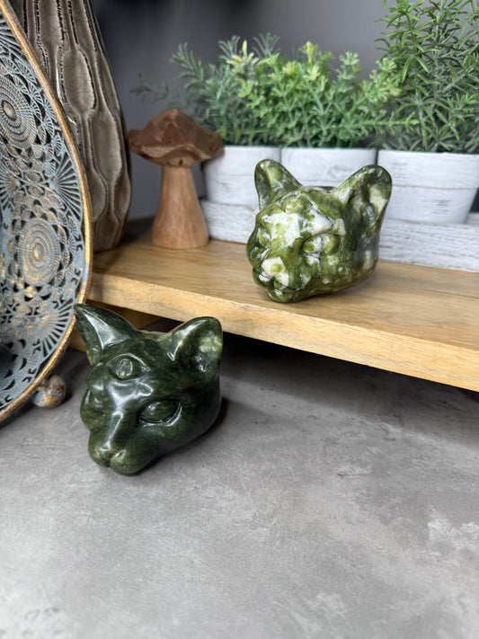 Green Jade Crystal Cat Carvings - Large