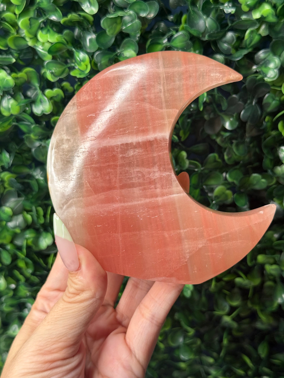 Rose Calcite Standing Moon Crystal Carving - Pakistan - B