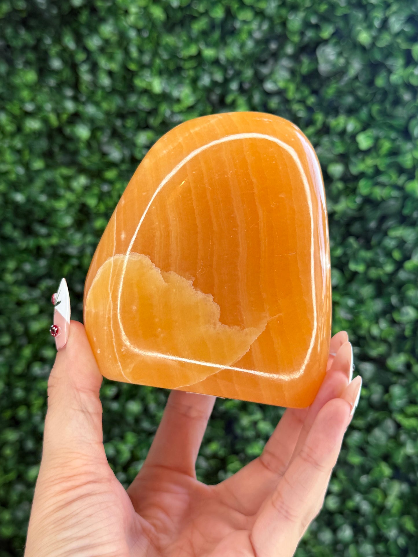 L Orange Calcite Polished Freeform Crystal Carvings from India B 922g