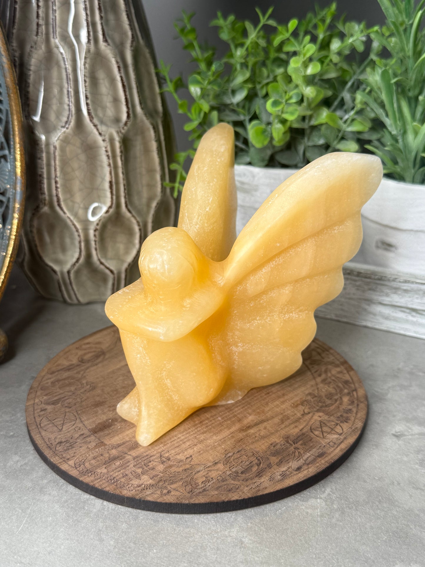 Yellow Calcite Sitting Fairy Crystal Carving