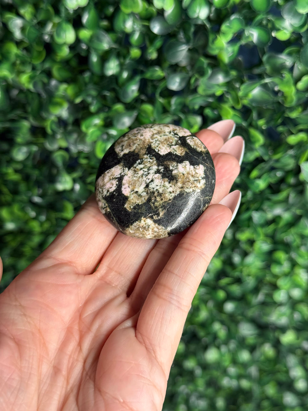 Snowflake Obsidian Flat Palmstone Crystal Carving - Pakistan