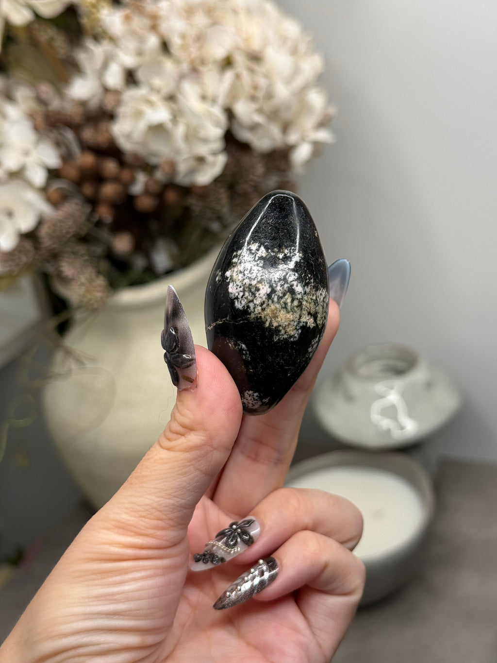Snowflake Obsidian Shiva Palmstone Crystal Carving