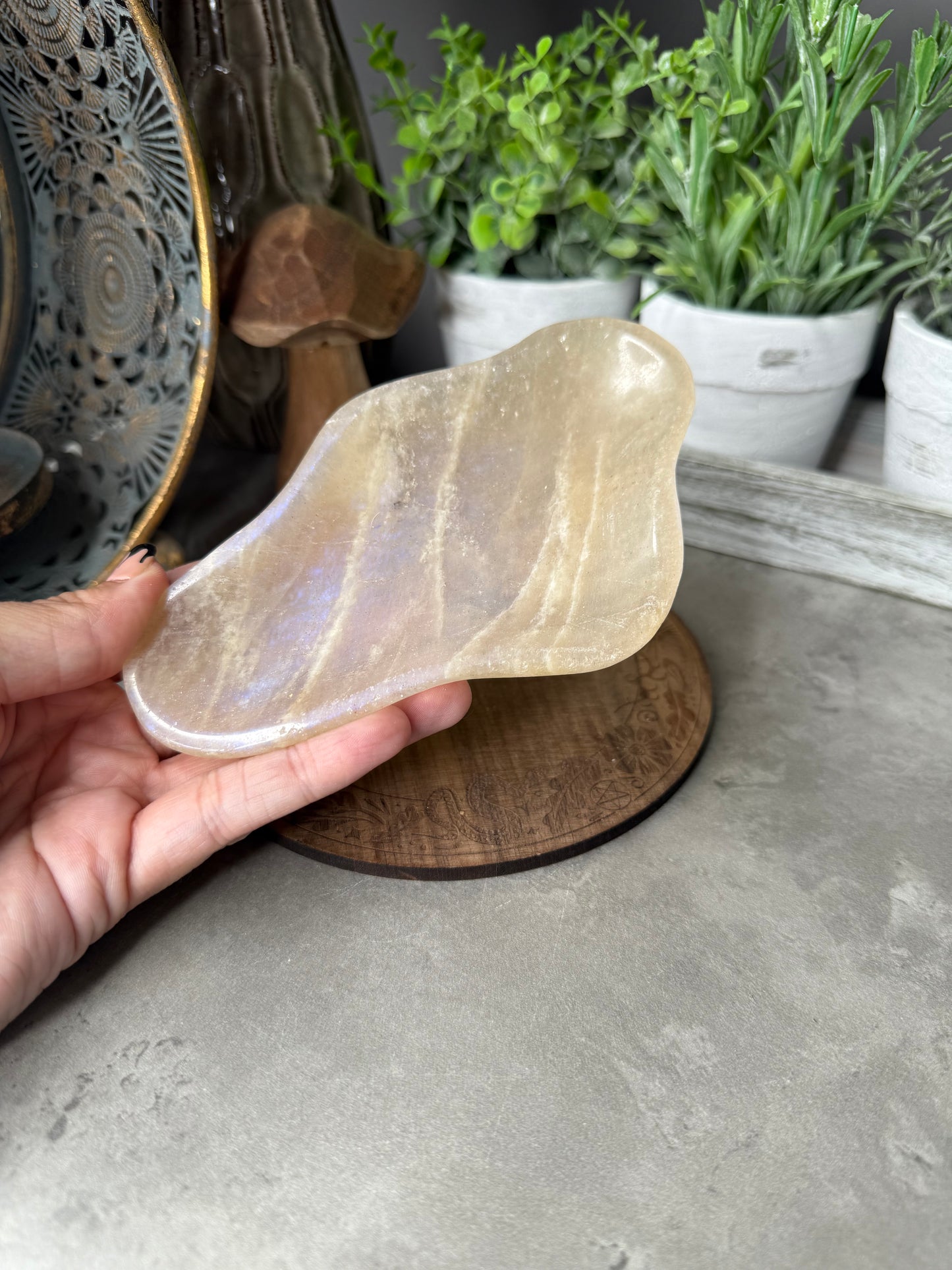 Peach Moonstone Crystal Tray with lots of flash