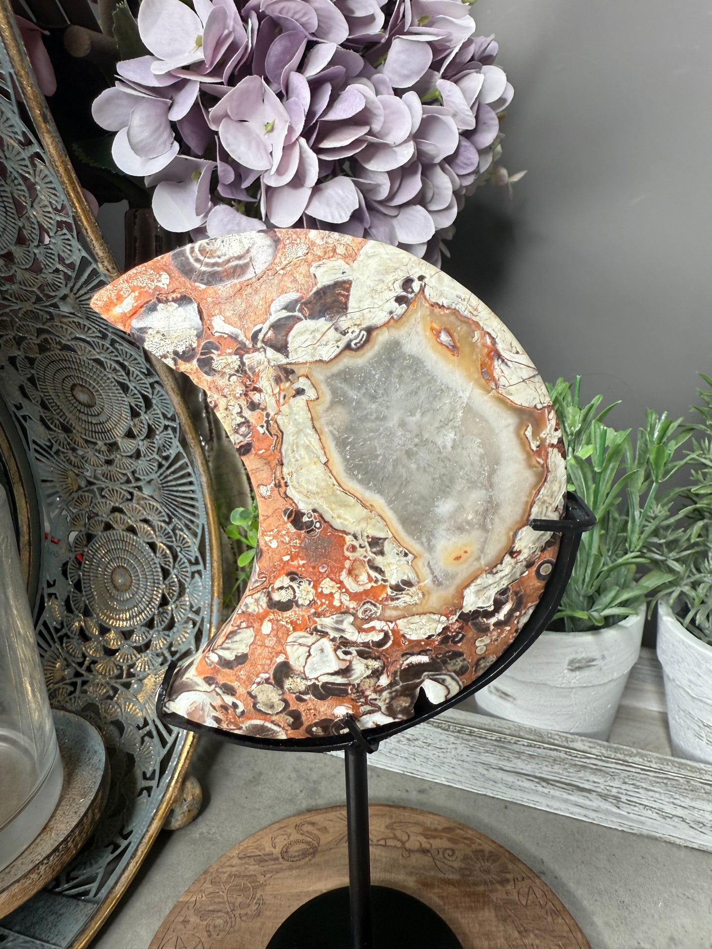 Money Agate Crystal Moon with Stand