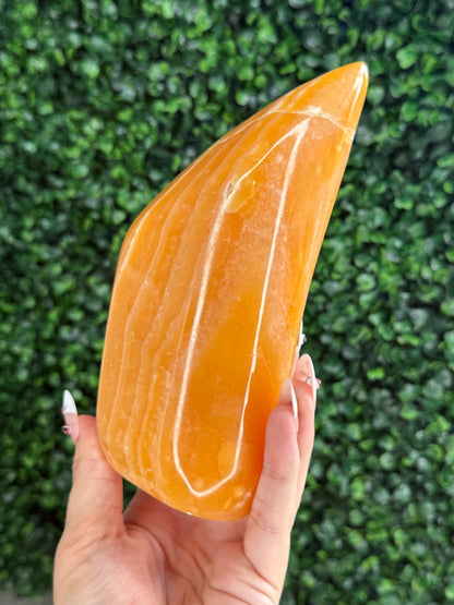 XL Orange Calcite Polished Freeform Crystal Carvings from India H 1.3kg