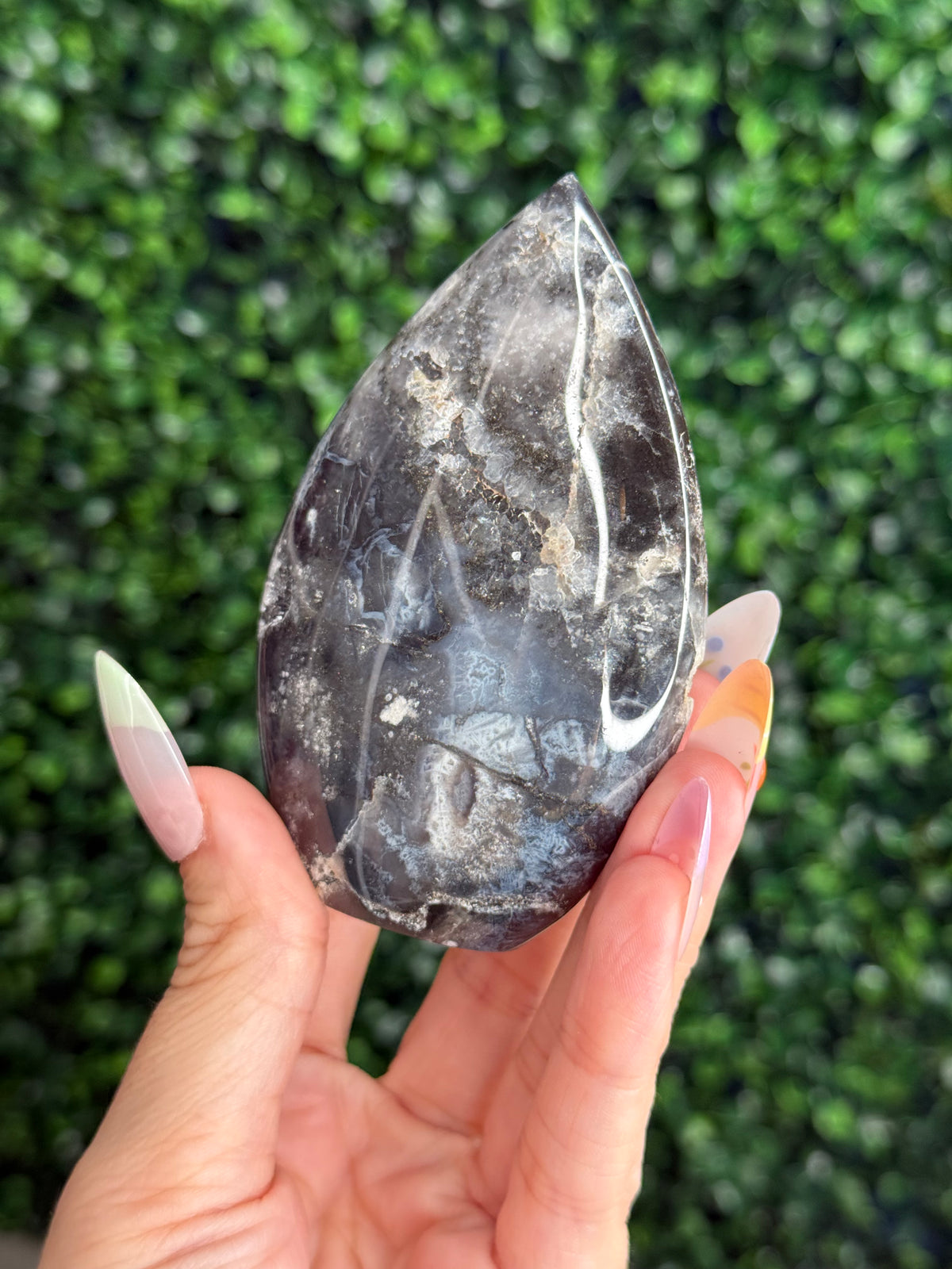 Blue Plume Agate Teardrop Crystal Carving - Indonesia A