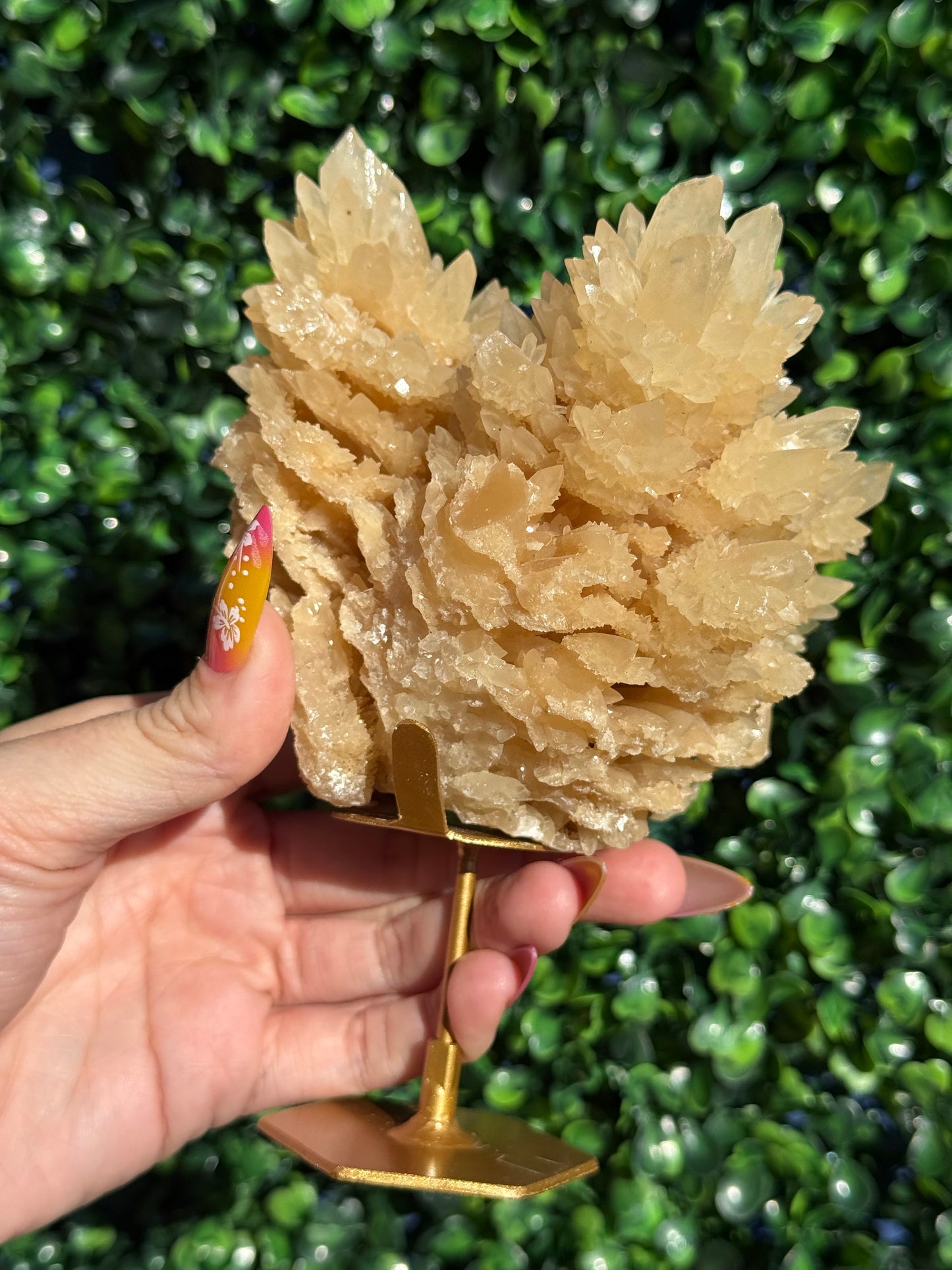 Yellow Calcite Large Specimen with Gold Stand - Indonesia