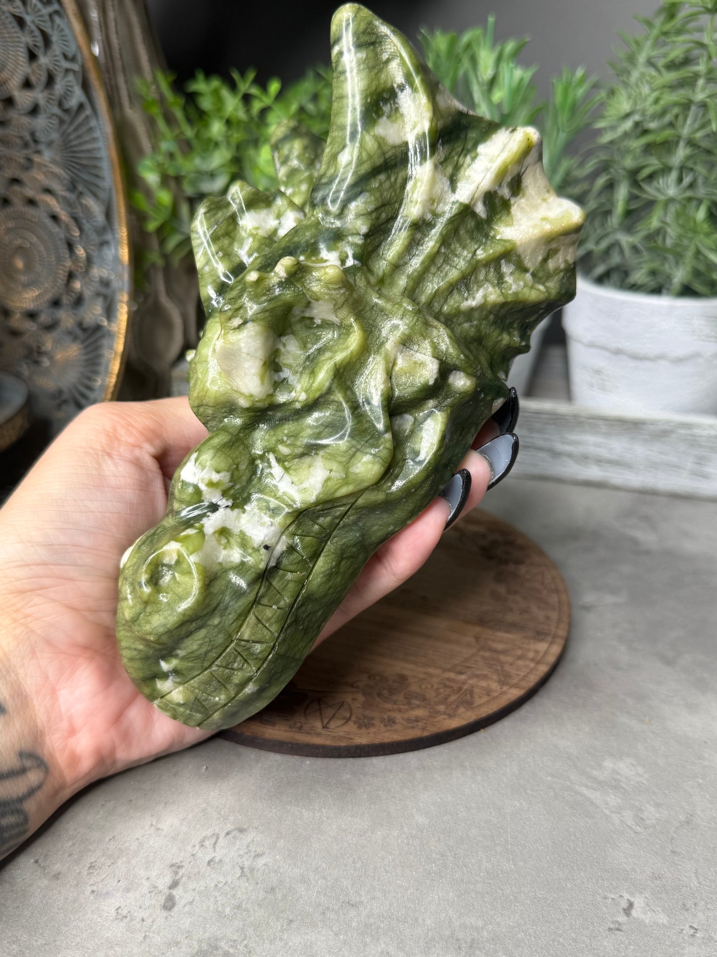 Large Green Jade Dragon Crystal Carving 815g