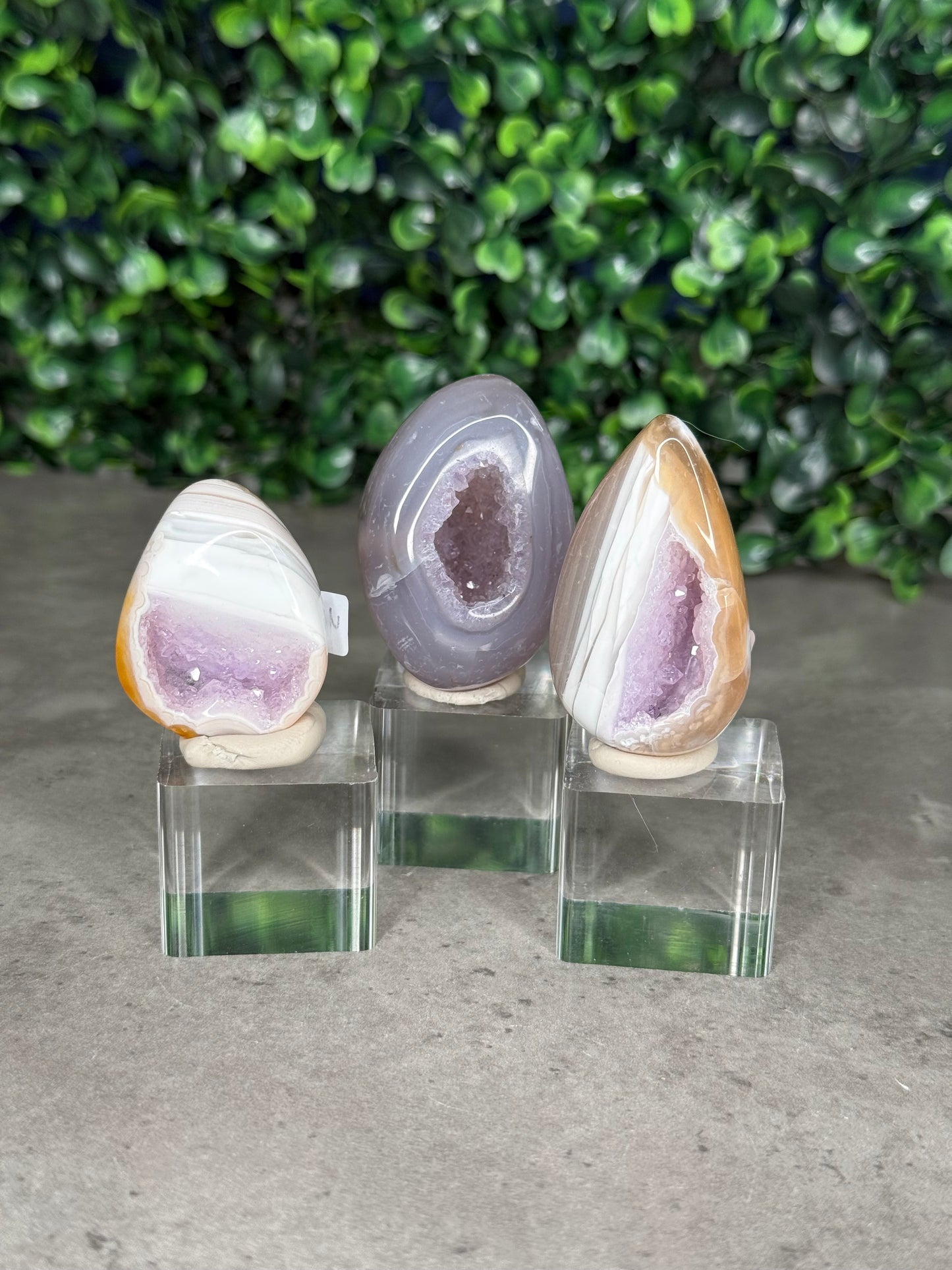 Pink and Purple Agate Egg Crystal Carvingd