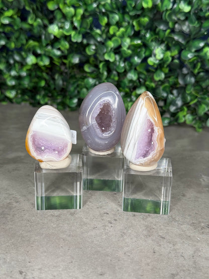 Pink and Purple Agate Egg Crystal Carvingd