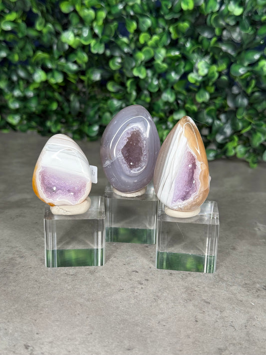 Pink and Purple Agate Egg Crystal Carvingd